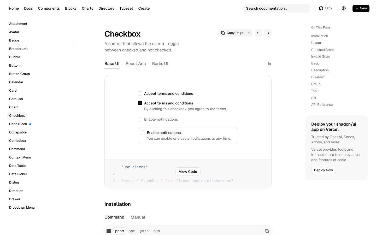 Checkbox (shadcn/ui) preview