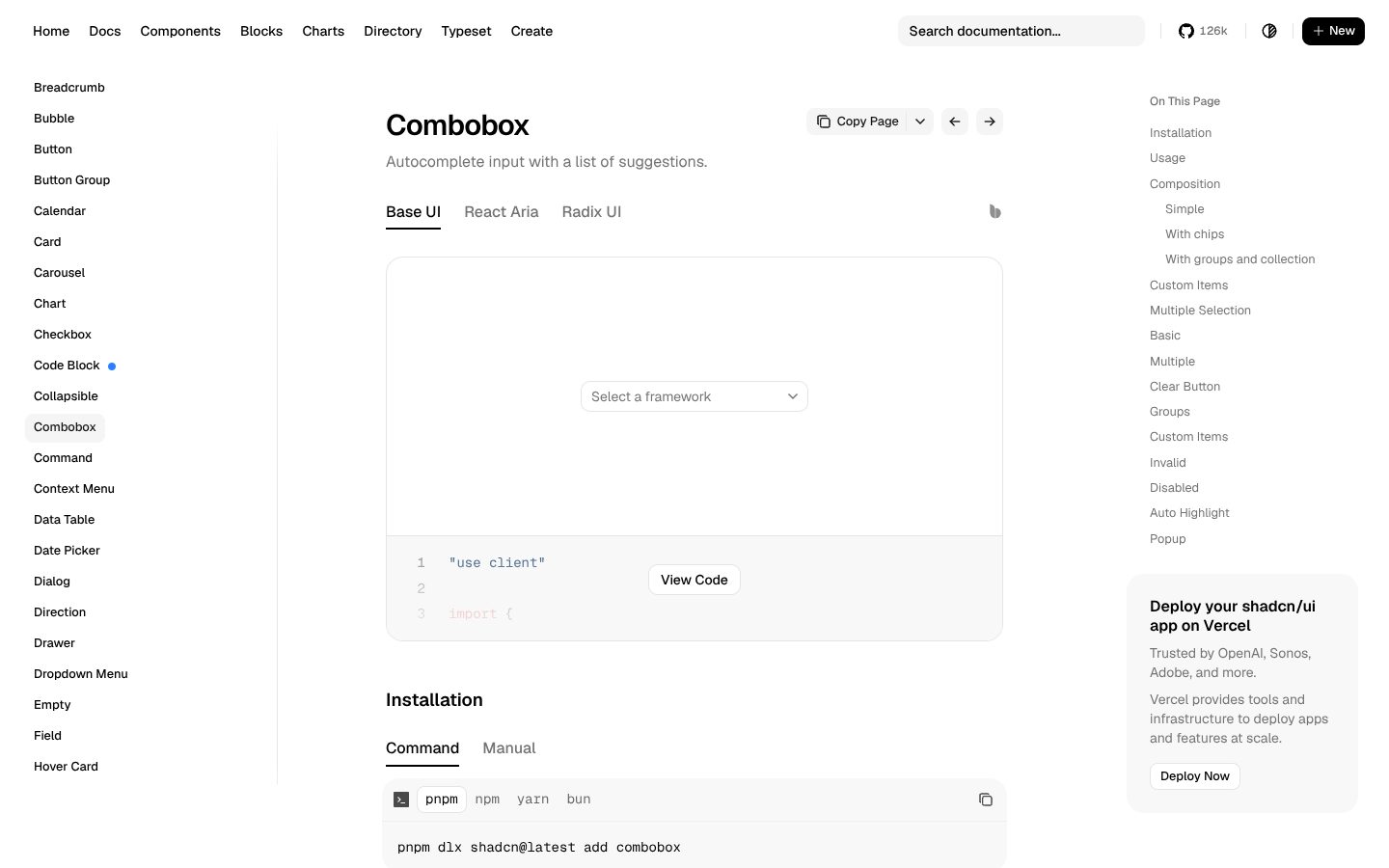 Combobox (shadcn/ui) preview