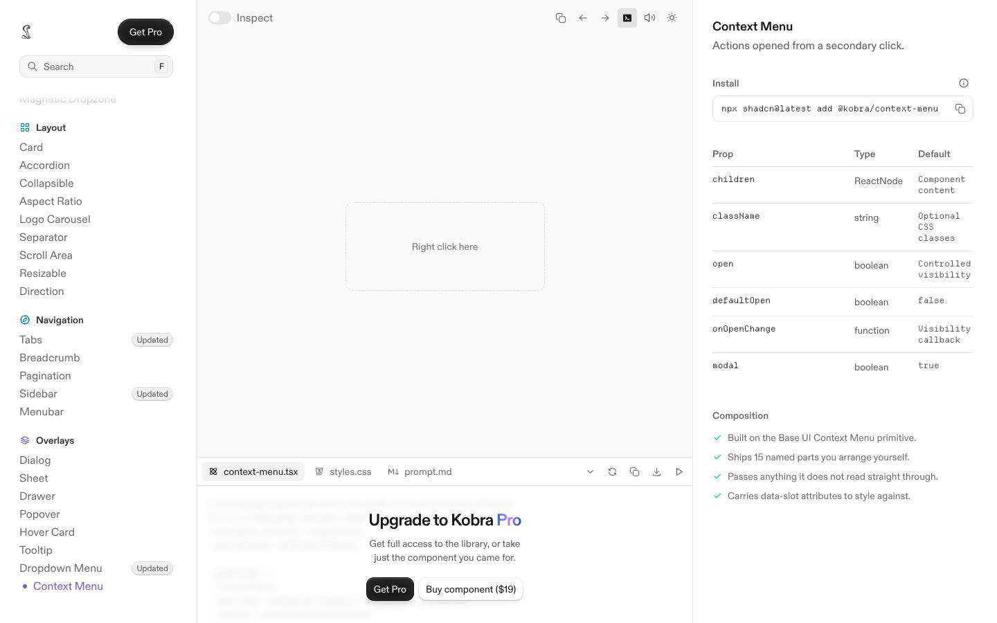 Context Menu (Kobra) preview