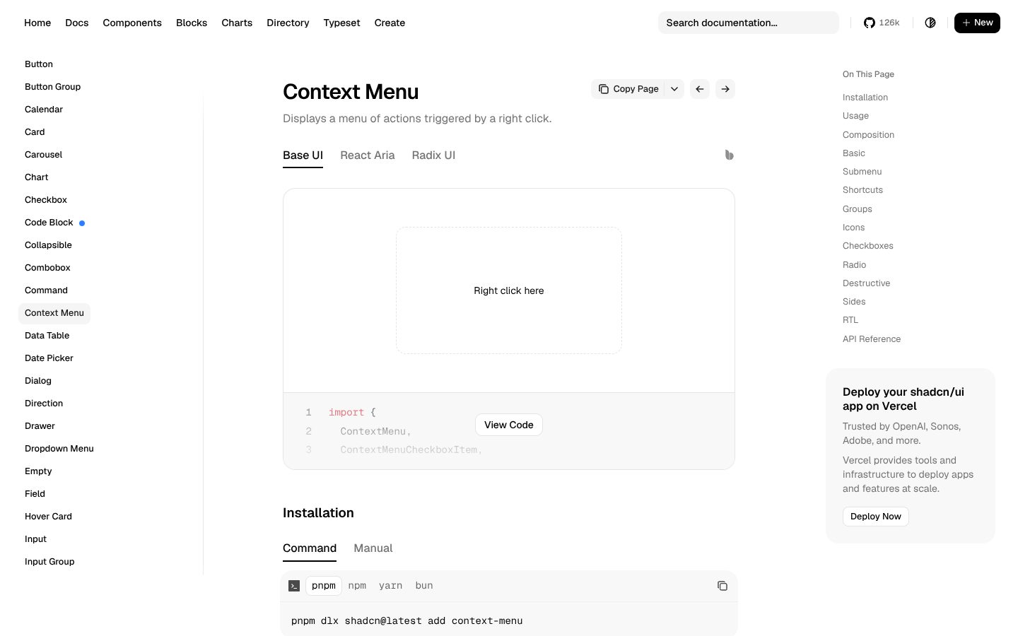 Context Menu (shadcn/ui) preview