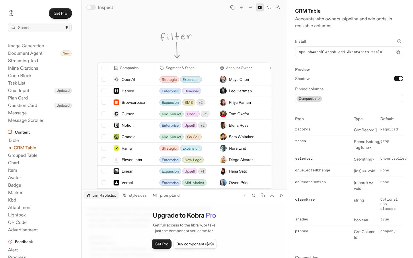 CRM Table (Kobra) preview