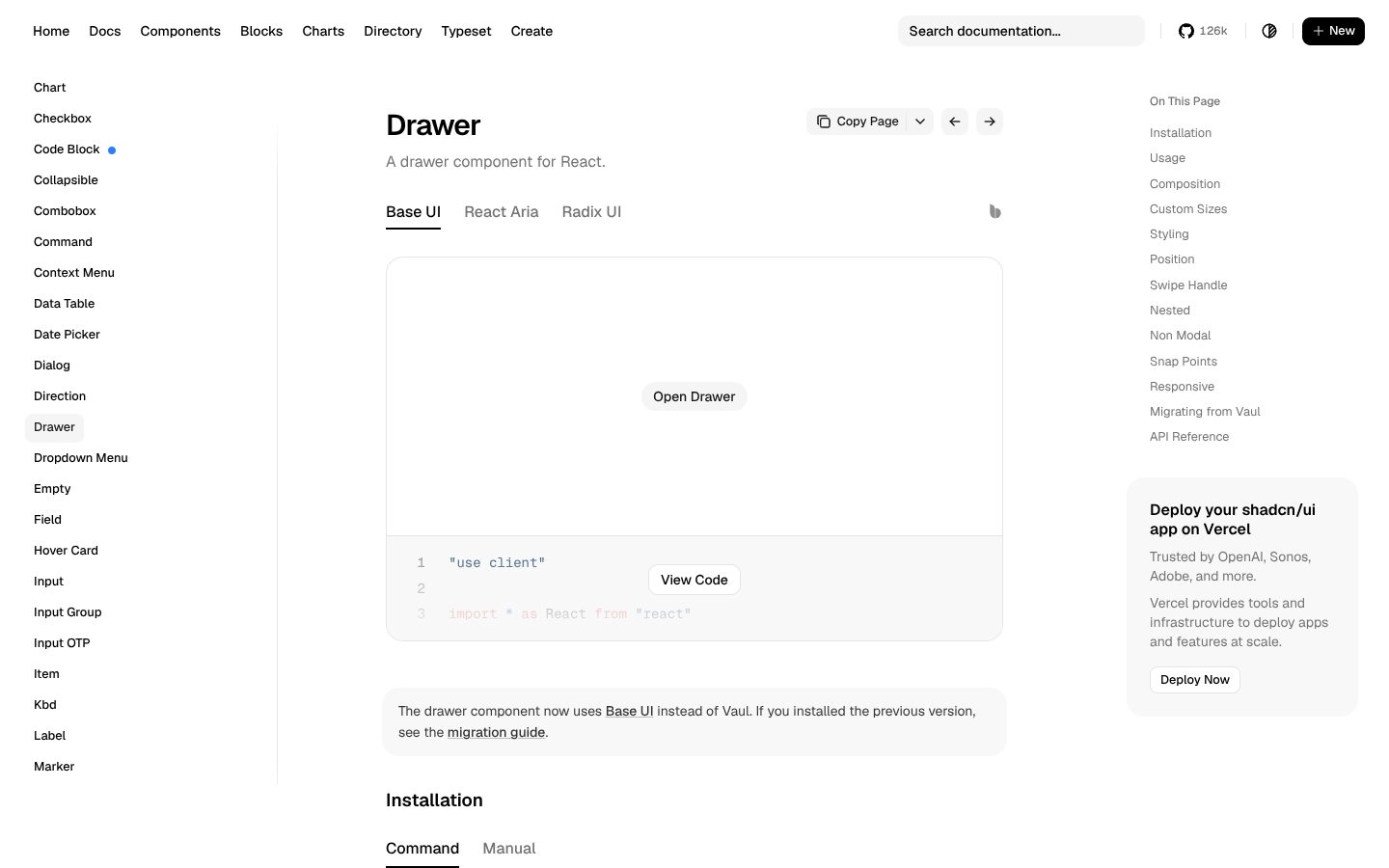 Drawer (shadcn/ui) preview