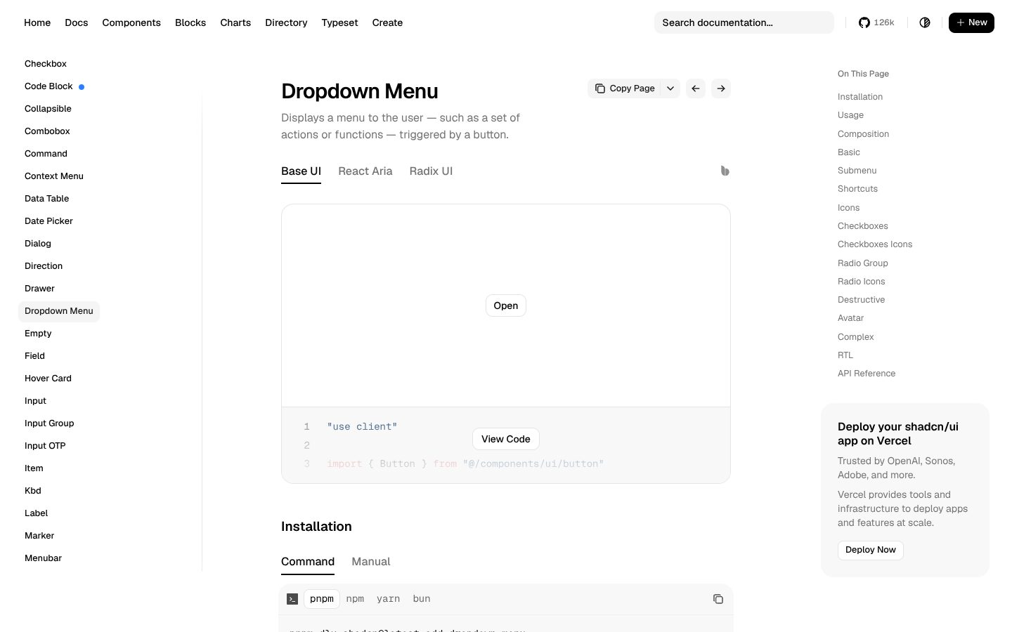 Dropdown Menu (shadcn/ui) preview