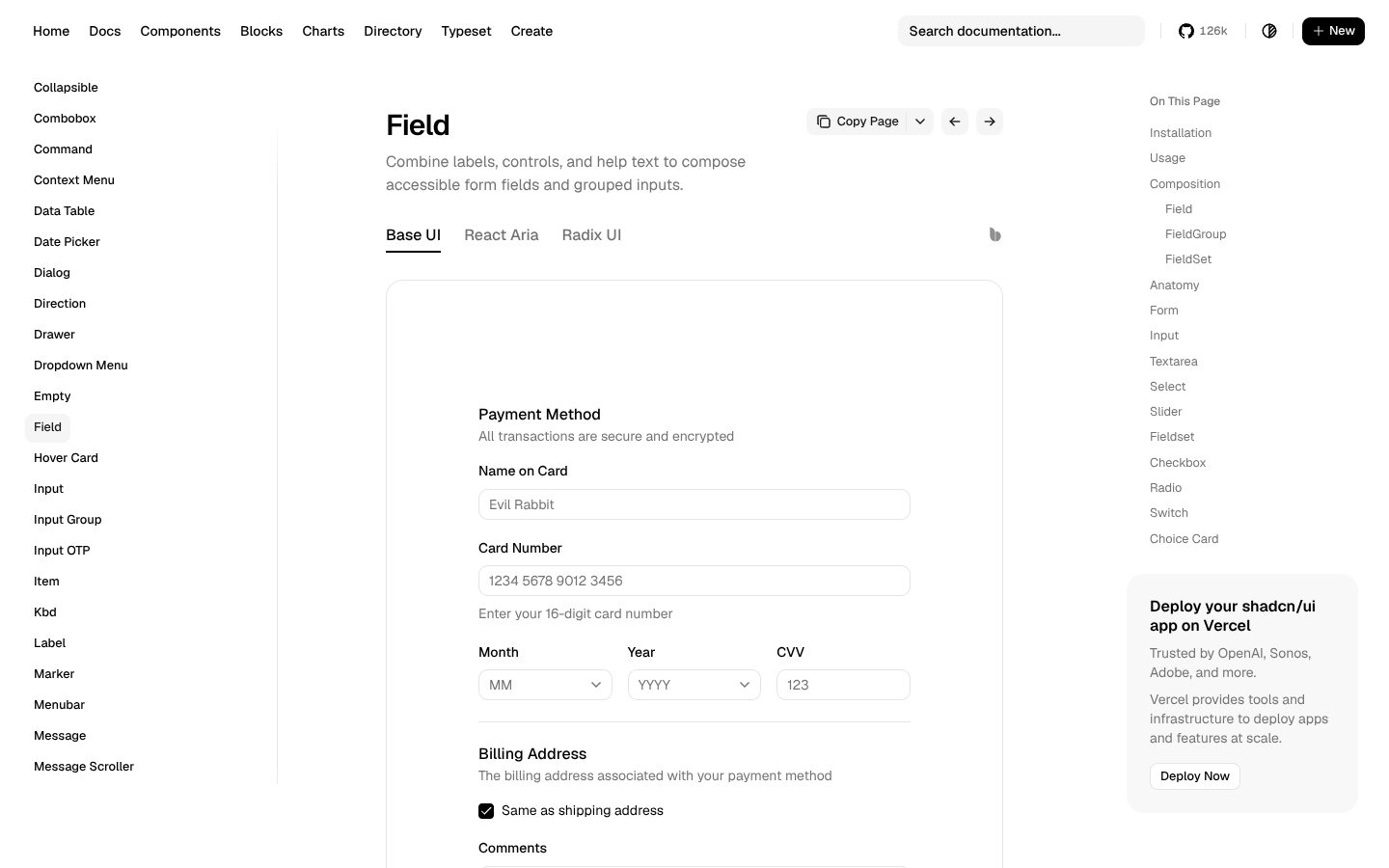 Field (shadcn/ui) preview
