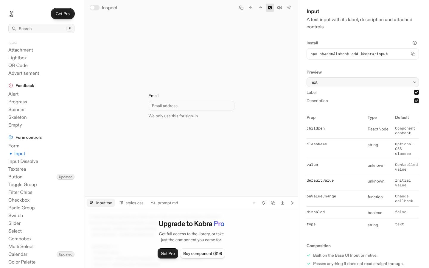 Input (Kobra) preview