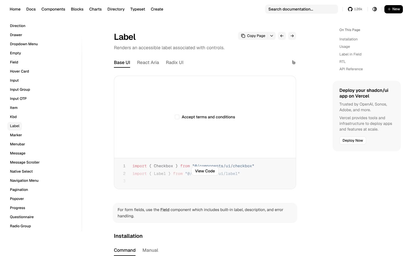 Label (shadcn/ui) preview