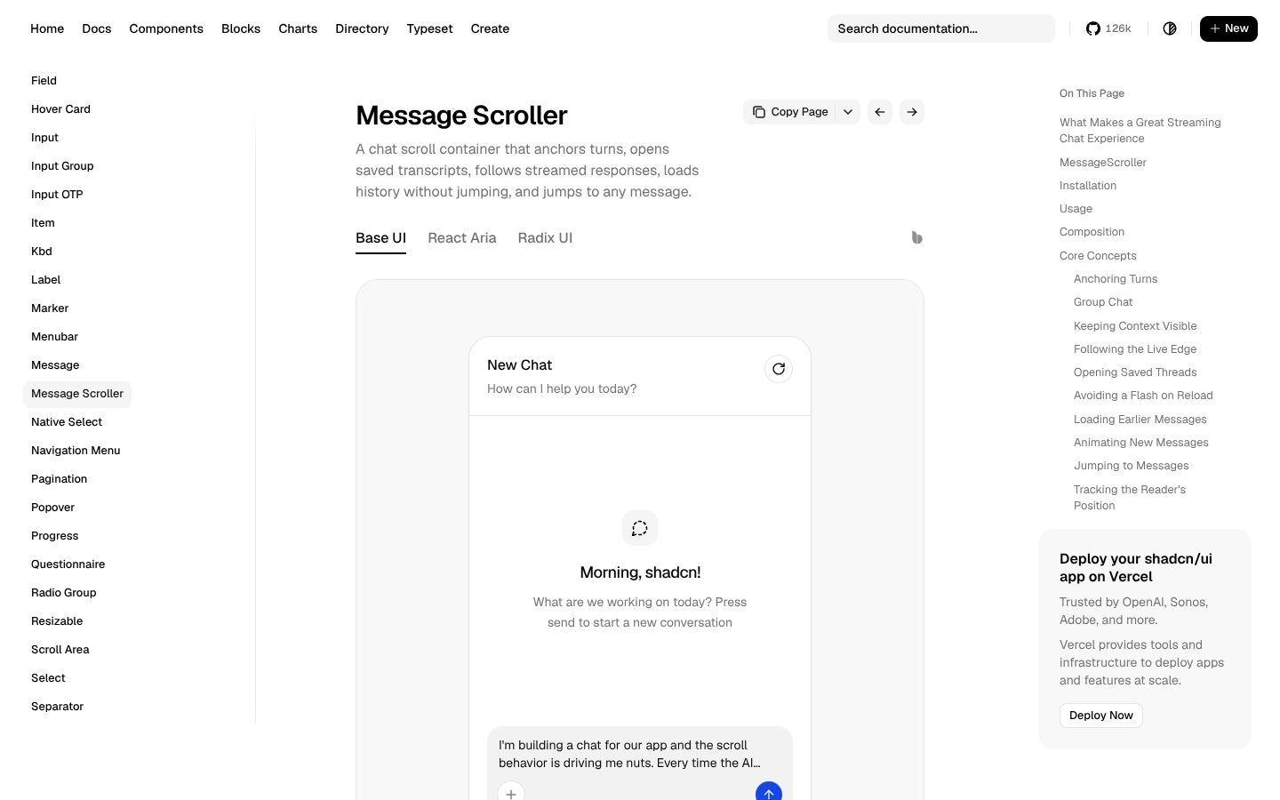 Message Scroller (shadcn/ui) preview