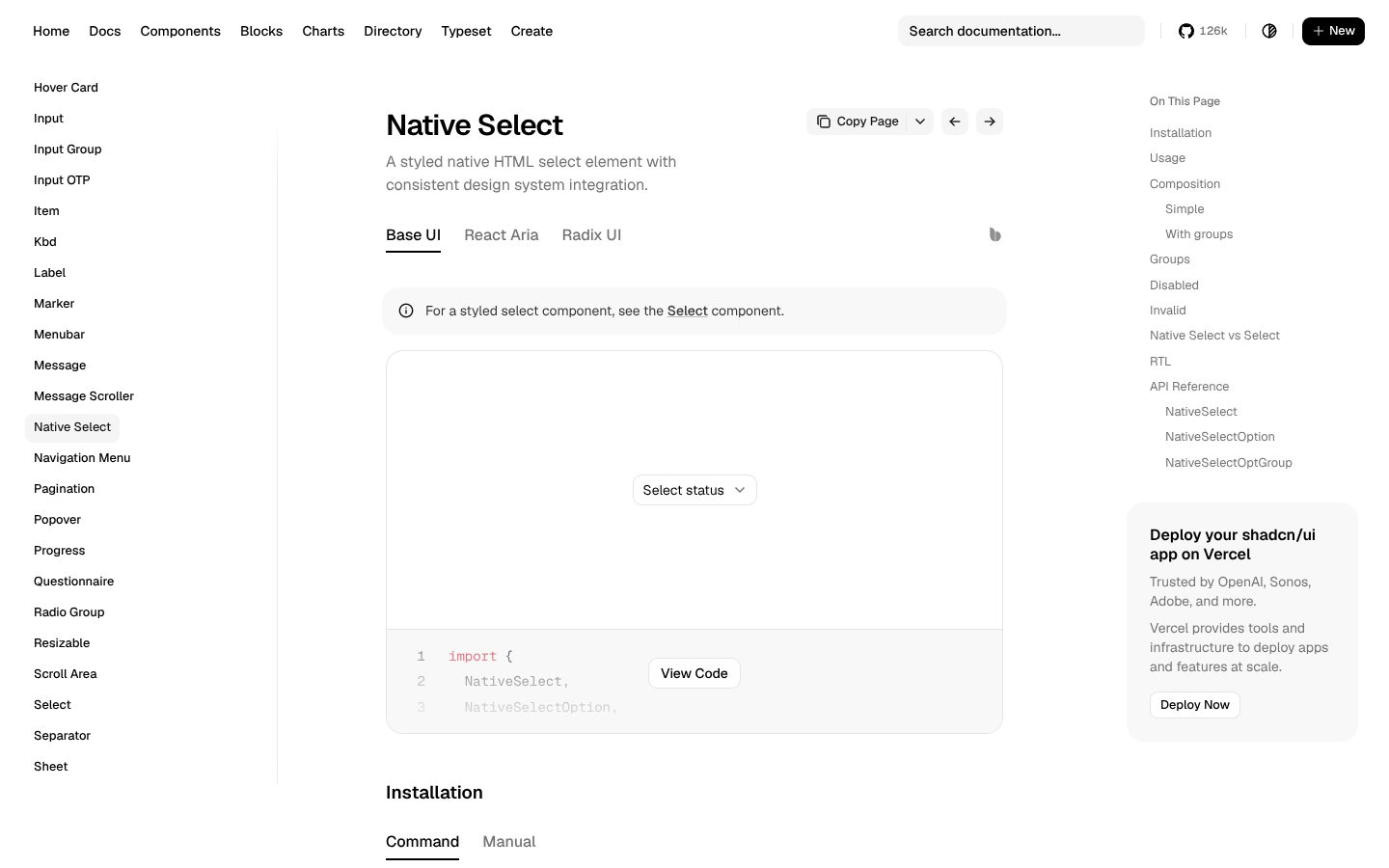 Native Select (shadcn/ui) preview