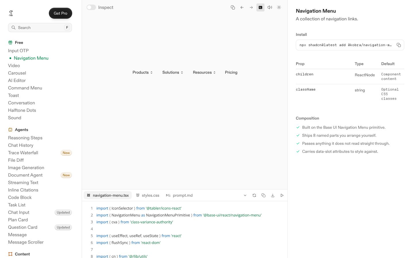 Navigation Menu (Kobra) preview