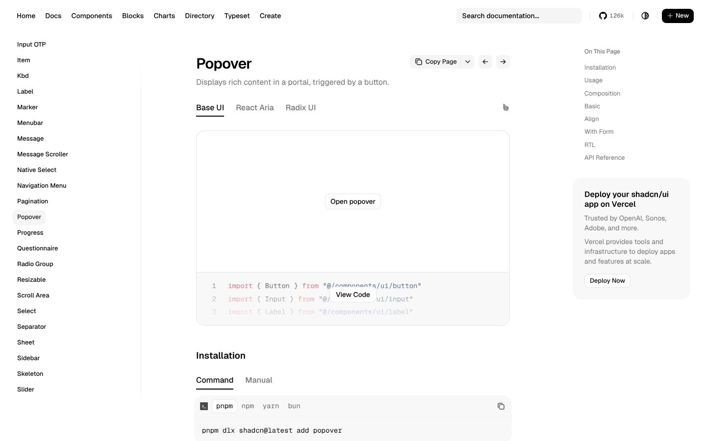 Popover (shadcn/ui) preview