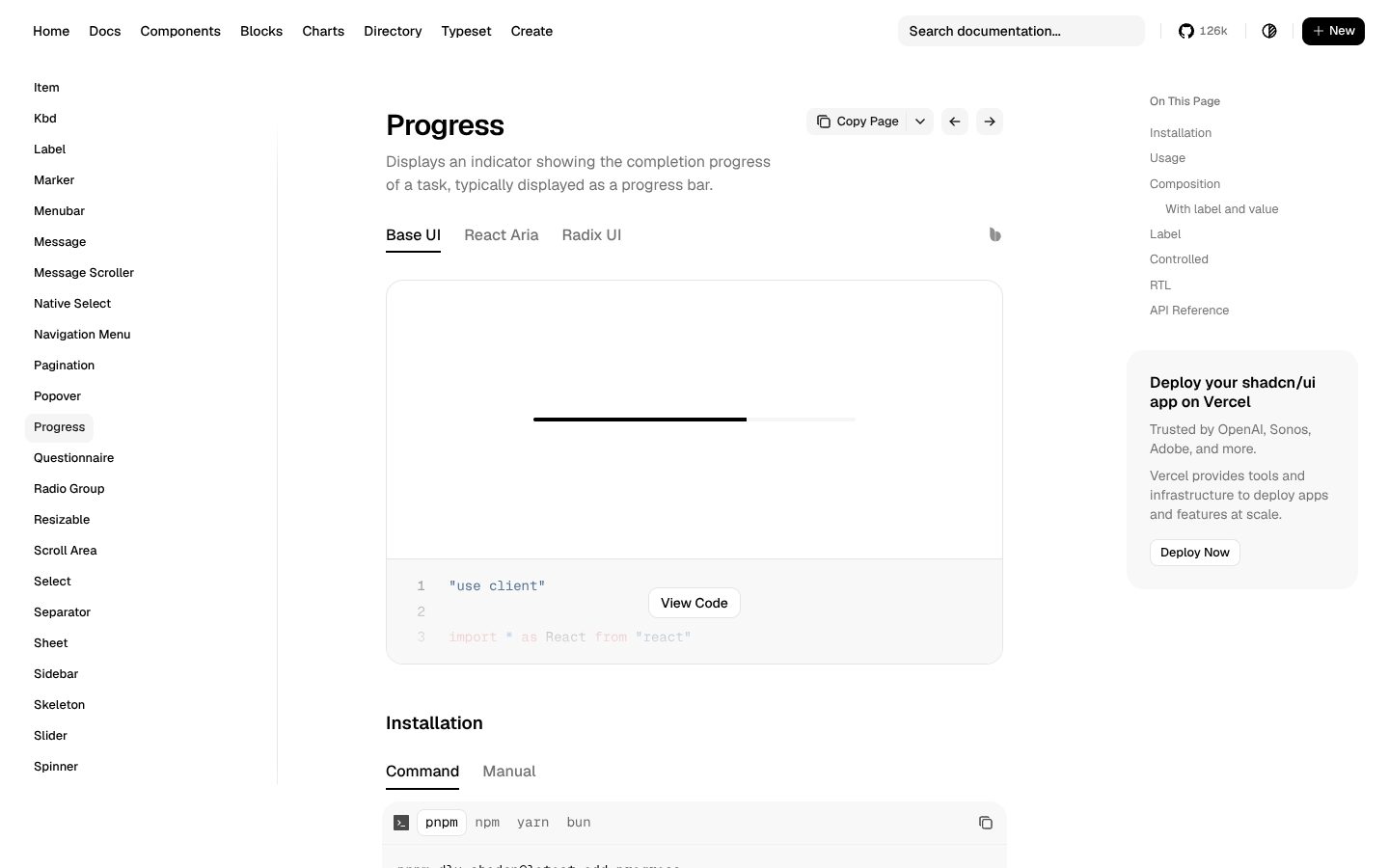 Progress (shadcn/ui) preview