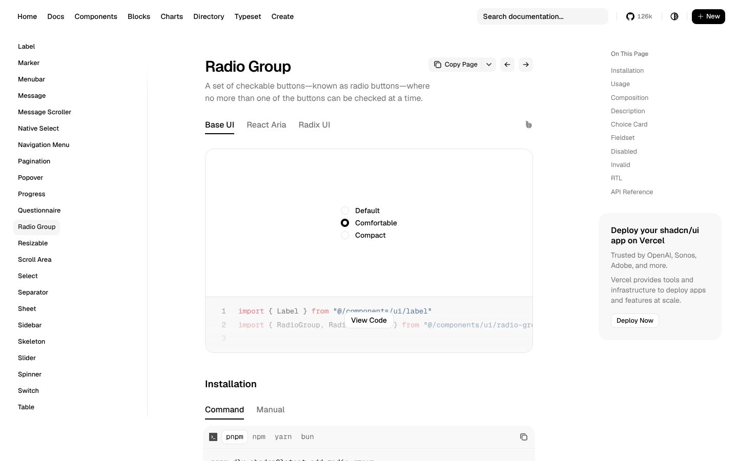 Radio Group (shadcn/ui) preview
