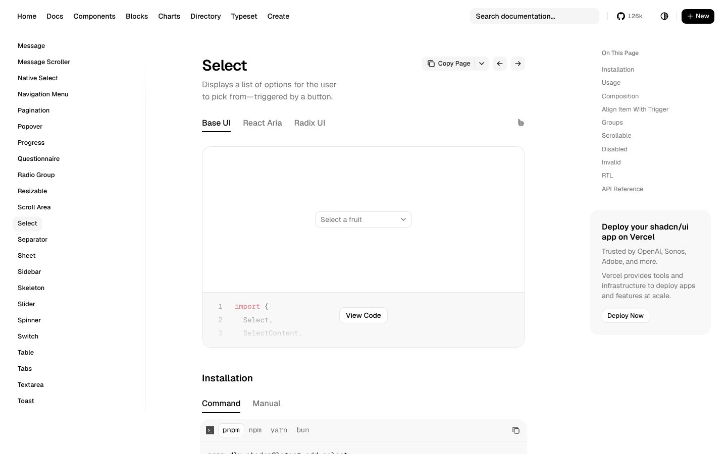 Select (shadcn/ui) preview