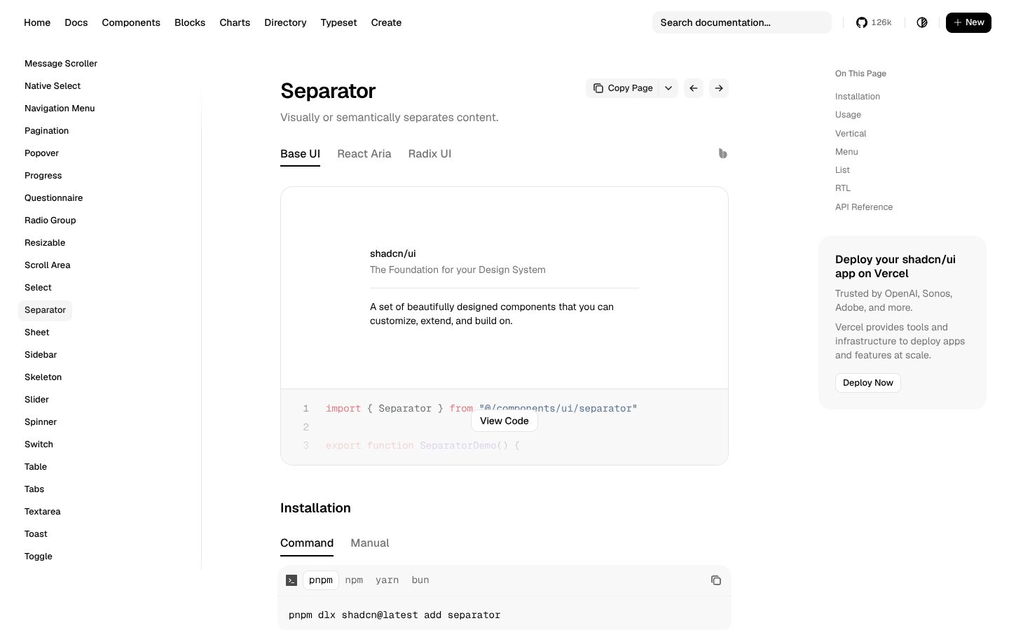 Separator (shadcn/ui) preview