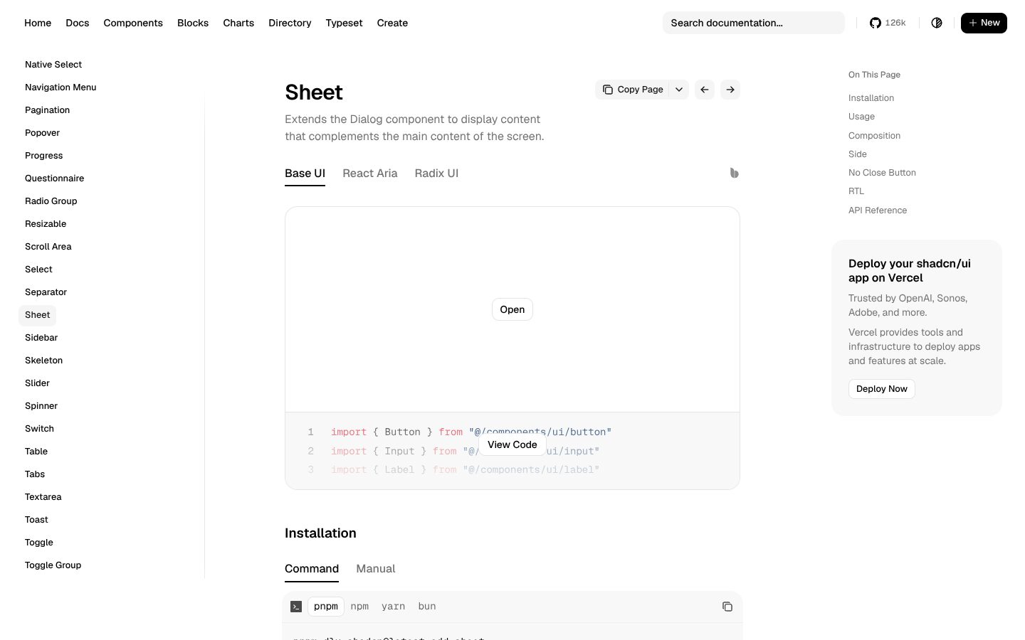 Sheet (shadcn/ui) preview