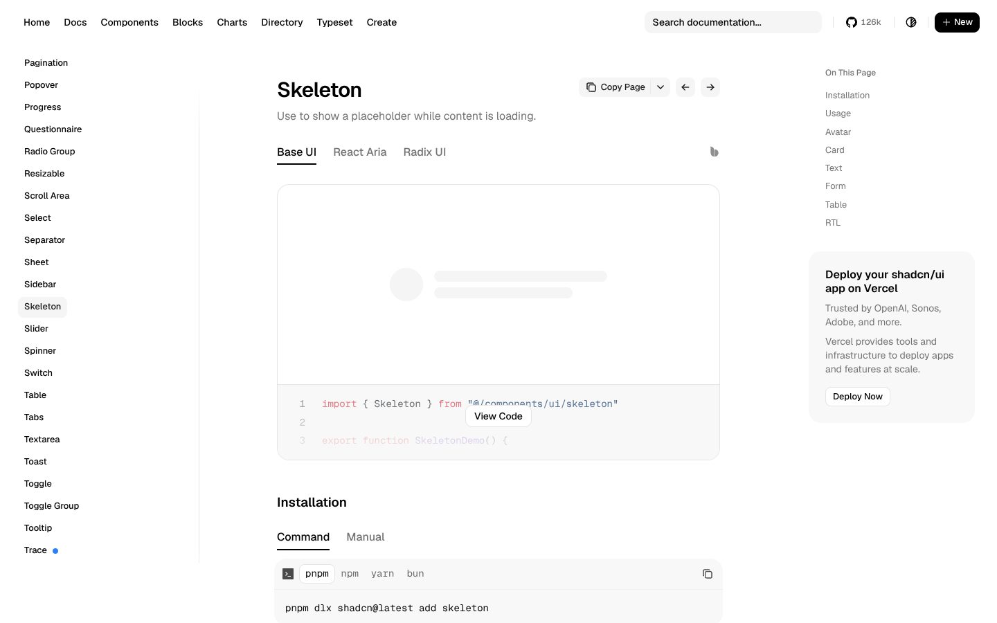 Skeleton (shadcn/ui) preview