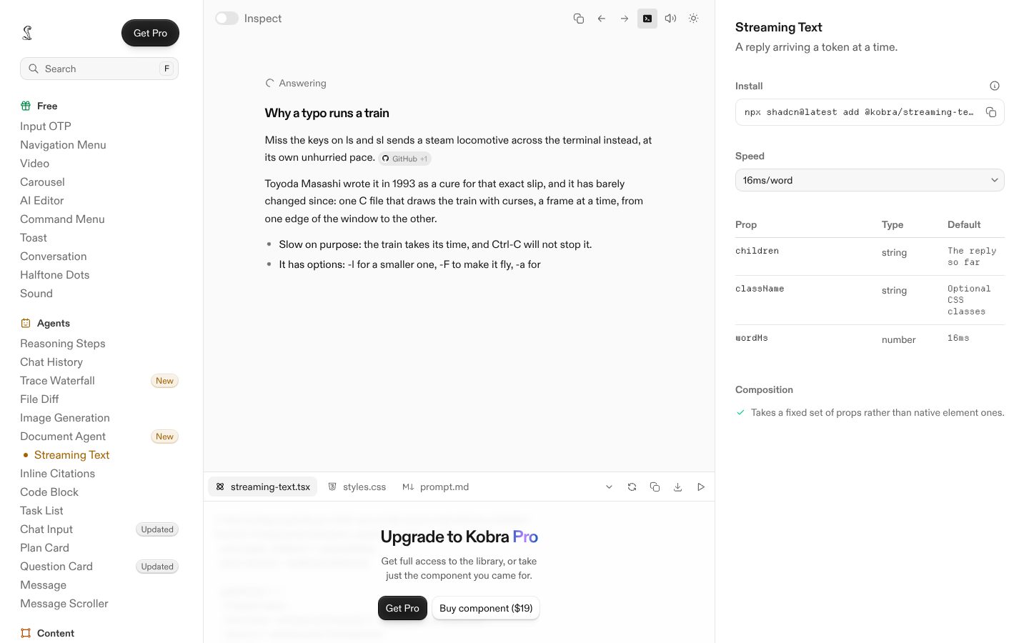 Streaming Text (Kobra) preview