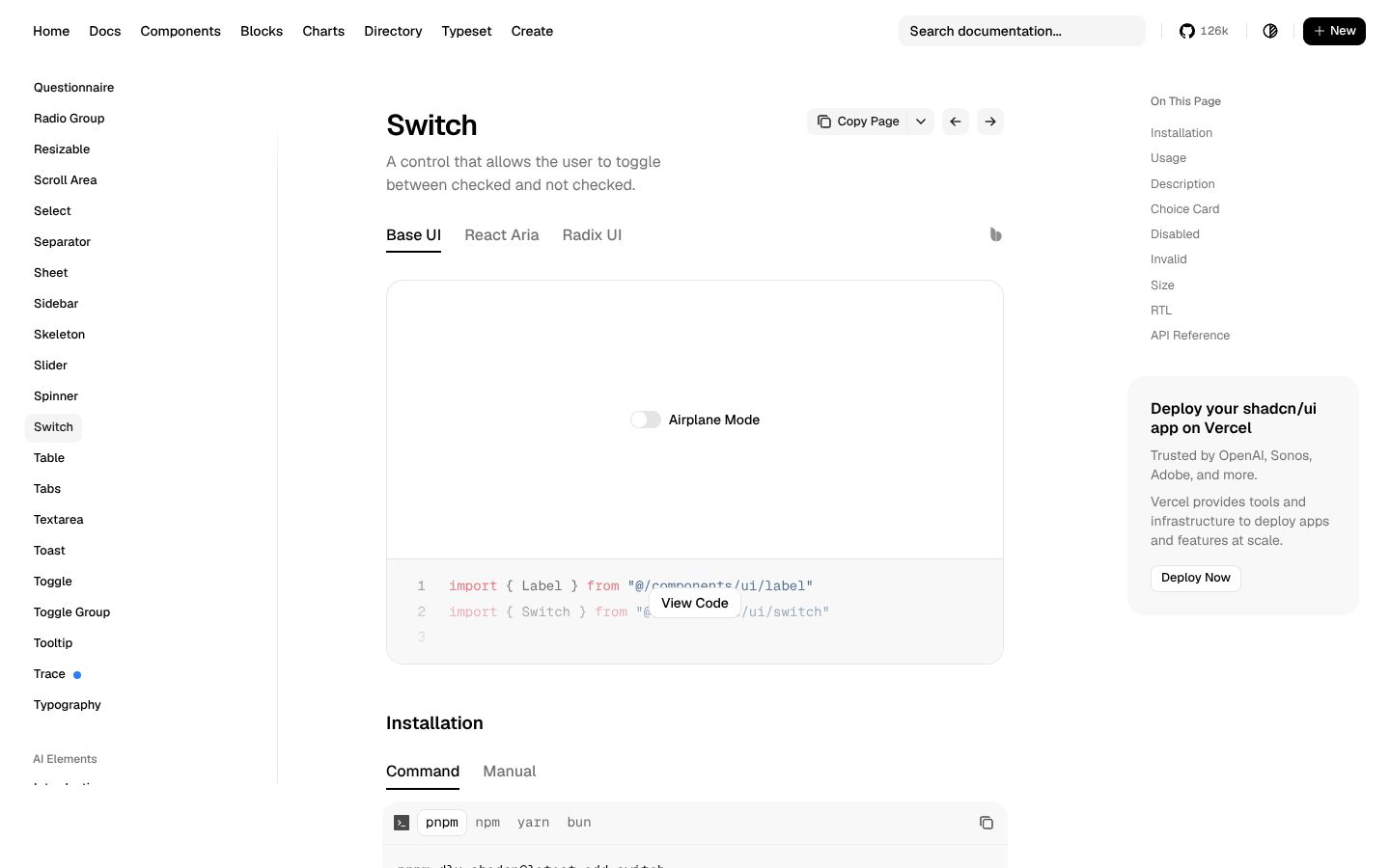 Switch (shadcn/ui) preview