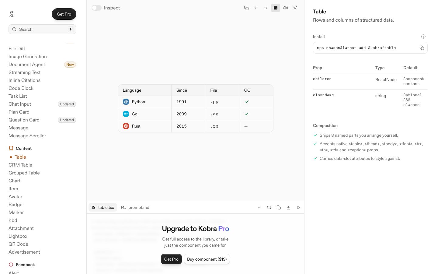 Table (Kobra) preview