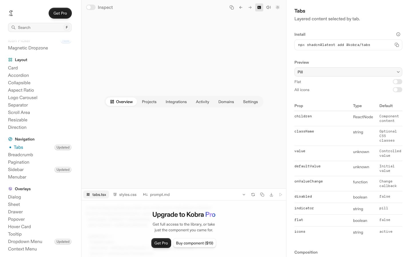 Tabs (Kobra) preview