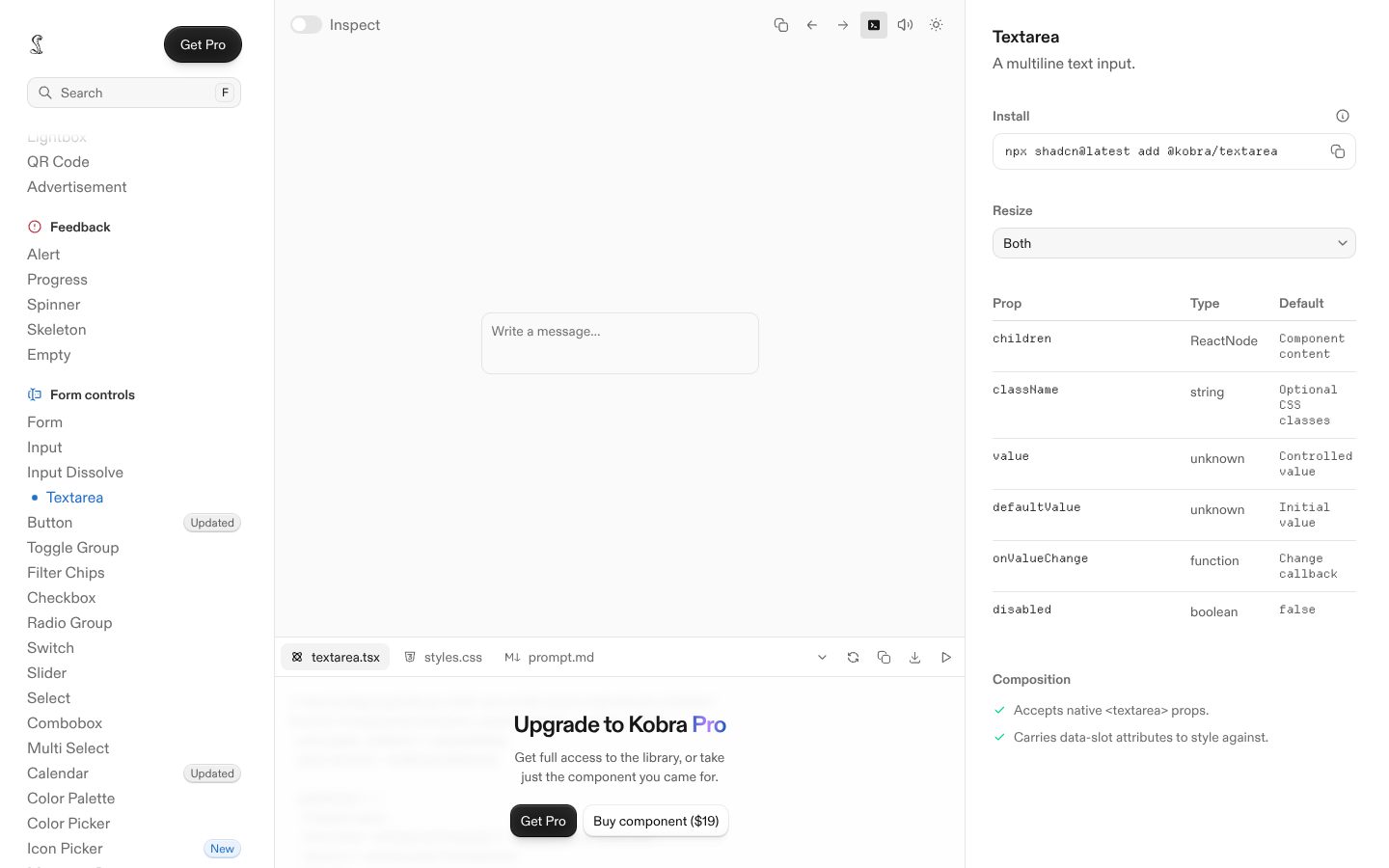 Textarea (Kobra) preview